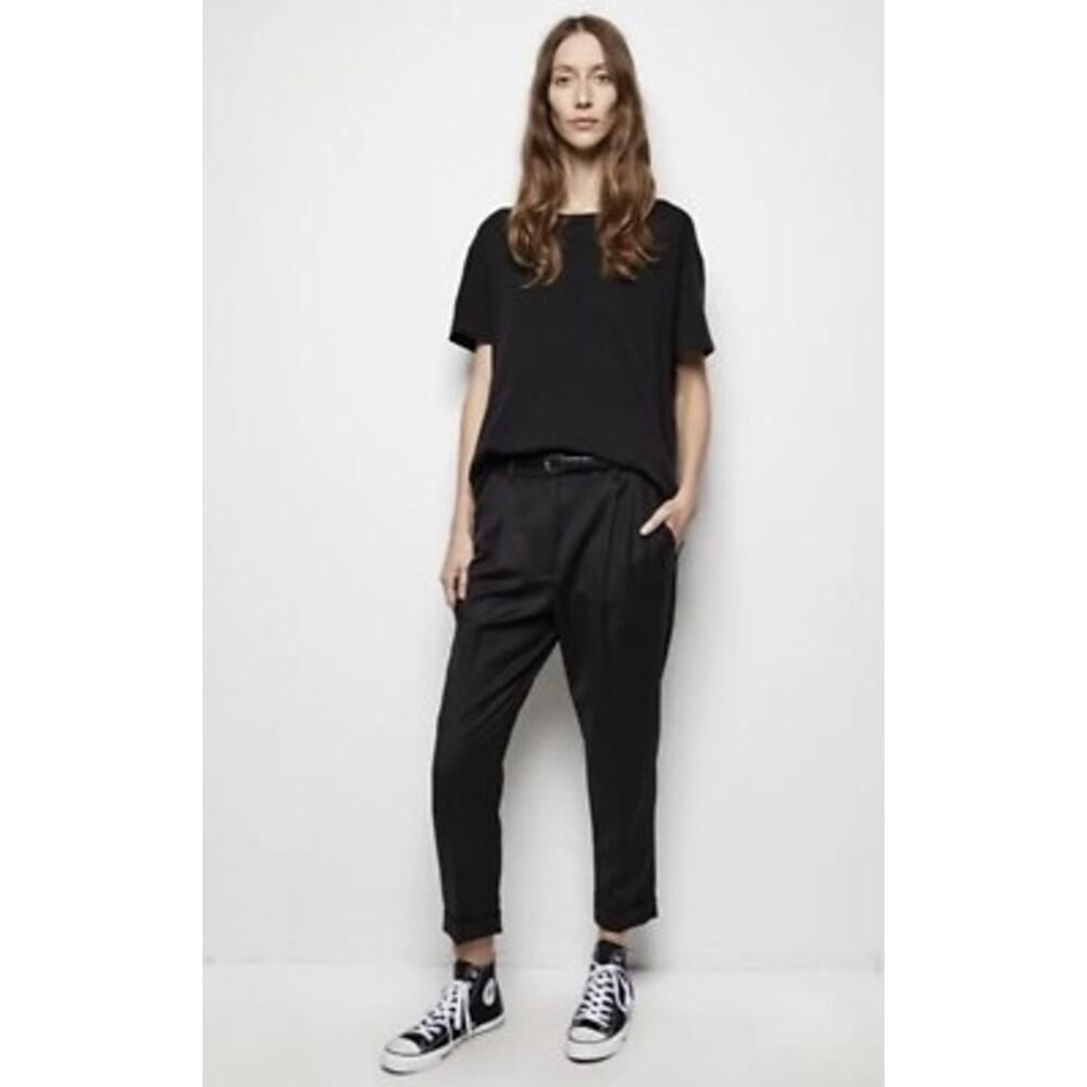 Nili Lotan Slouchy Black Pleated Montana Cropped Dress‎ Pants Size 2